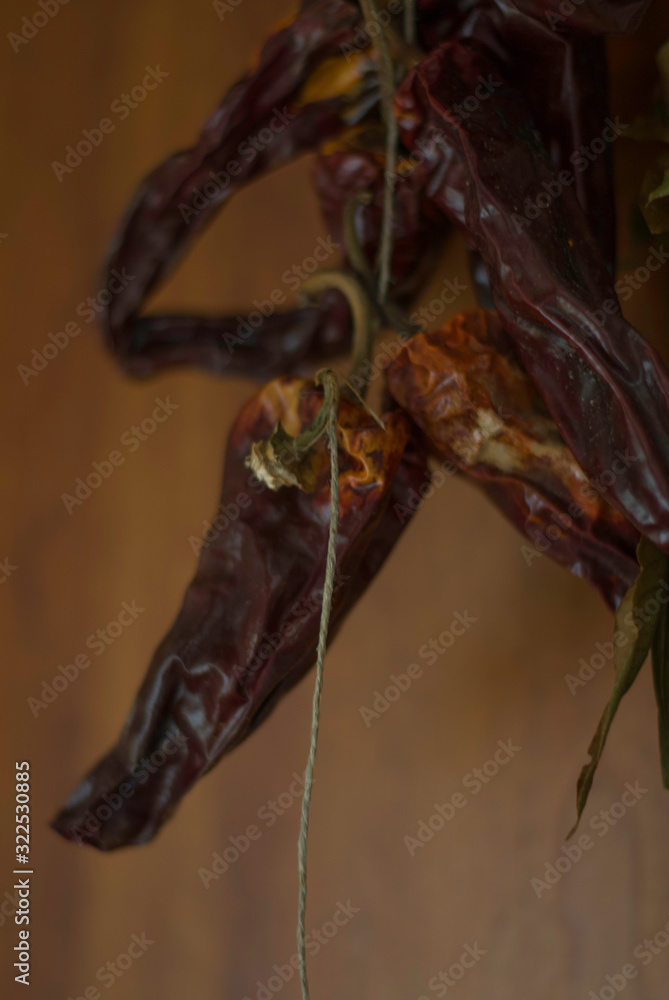 Fototapeta premium Dry peppers hanging on