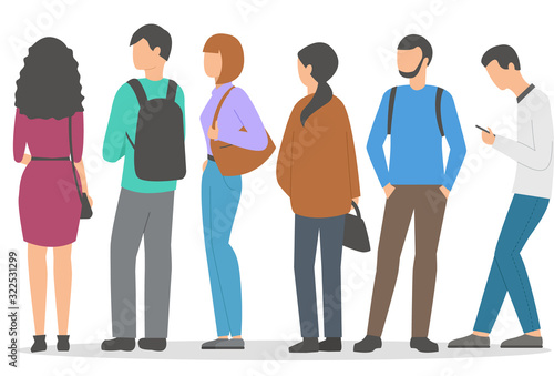 People are waiting in line. Isolated on a white background. Flat design. Vector illustration.