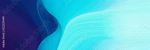 moving designed horizontal banner with baby blue, midnight blue and dark turquoise colors. dynamic curved lines with fluid flowing waves and curves © Eigens