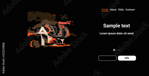echidna running from forest fires in australia animals dying in wildfire bushfire burning trees natural disaster concept intense orange flames horizontal copy space vector illustration