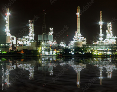 a standard and eco-friendly refinery, surrounded by rivers and sky, covered with clouds.