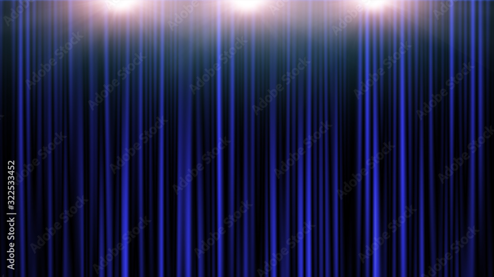 Blue curtain theater backdrop with shiny spot light background - computer graphic illustration background concept Blue curtain theater backdrop with shiny spot light background - computer graphic illustration background concept