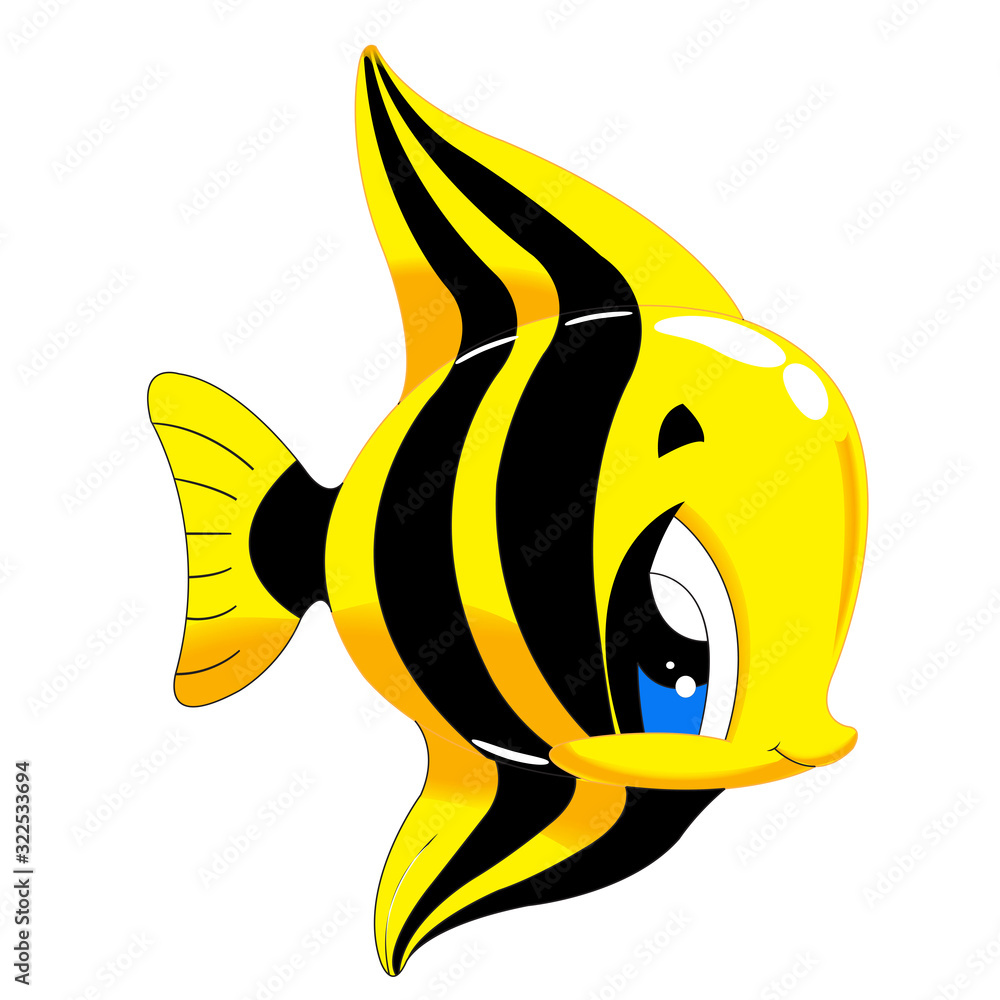Illustration of Cute Fish Cartoon Under Sea Animal . Marine Animal  Minimalistic On White Background. Stock Vector | Adobe Stock