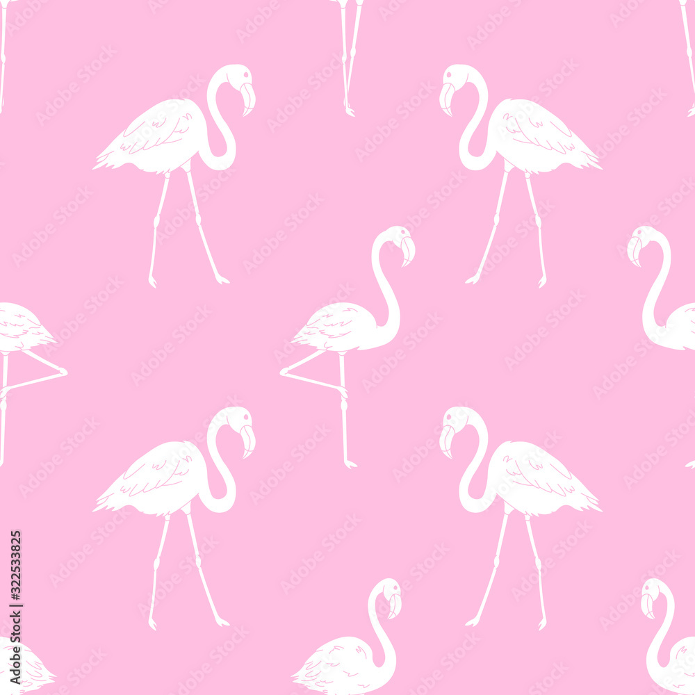 white cartoon flamingos on pink background seamless pattern, cute wild tropical bird, editable vector illustration for decoration, fabric, textile, paper, print white cartoon flamingos on pink background seamless pattern, cute wild tropical bird, editable vector illustration for decoration, fabric, textile, paper, print