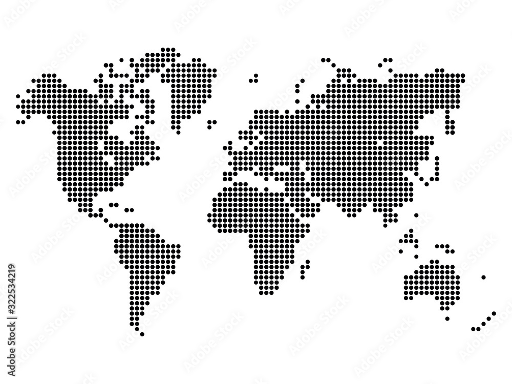 Dotted map of World. Halftone design. Simple flat vector illustration Dotted map of World. Halftone design. Simple flat vector illustration