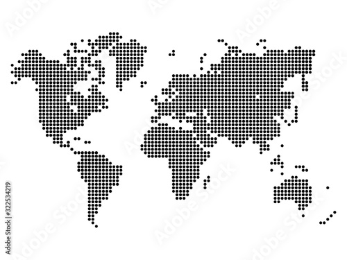 Dotted map of World. Halftone design. Simple flat vector illustration