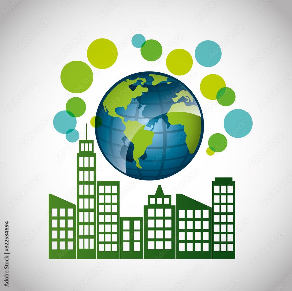 eco friendly poster with buildings city