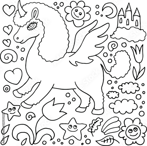 black and white set with funny unicorn