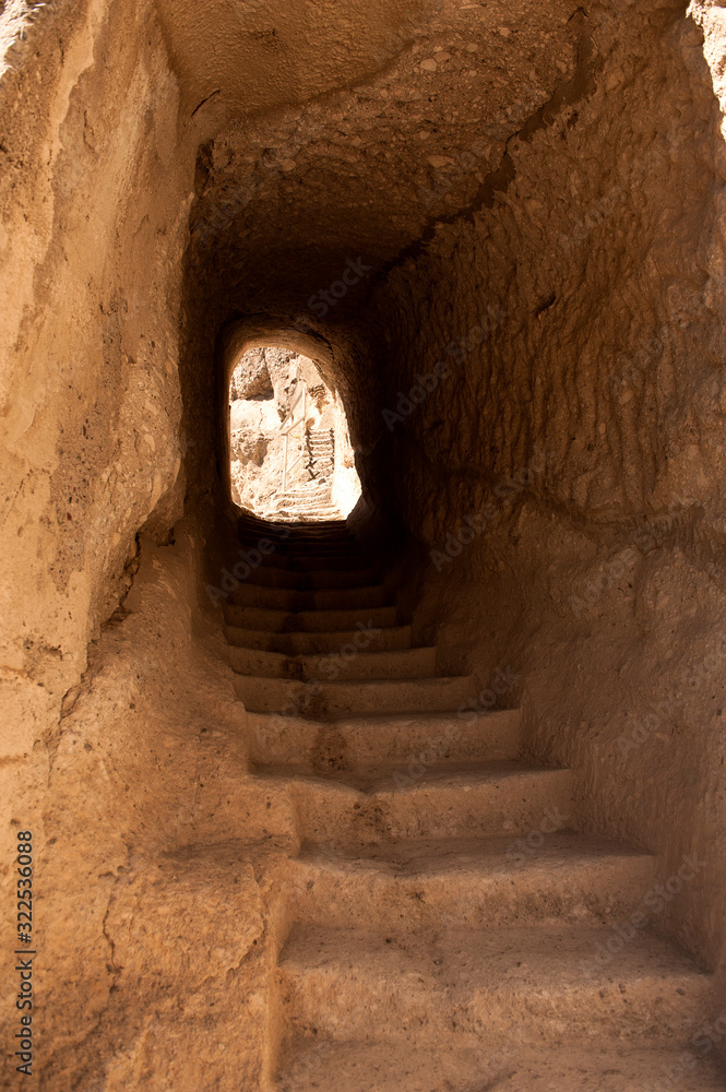 Steps of caves in the ancient rock monastery Vardzia, Georgia. The rocky city of Vardzia