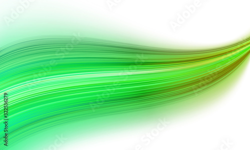 Abstract blured neon green light wave on white background