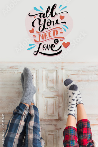 Couple in pijama and qoute for valentines day