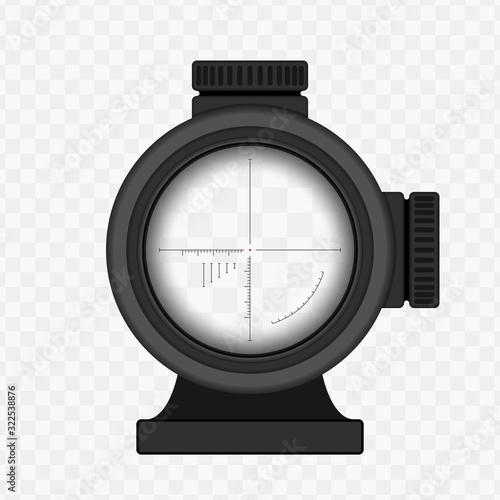 Realistic sniper sight with measurement marks. Sniper scope template isolated on transparent background. View through a rifle scope. Vector illustration. EPS 10.