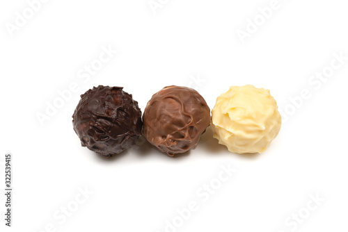 Chocolate truffle isolated on white background.