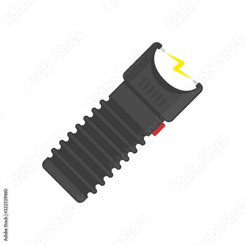 Police electric shocker icon isolated on white background. Shocker for protection. Taser is an electric weapon. Vector illustration in flat style. EPS 10.