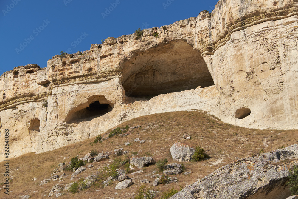 Cave in the mountain White rock in Crimea.