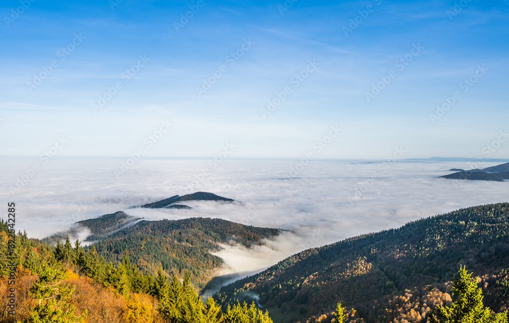 Cloud sea above mountains in beautiful weather; shot in November 2019 in Freiburg, Germany
