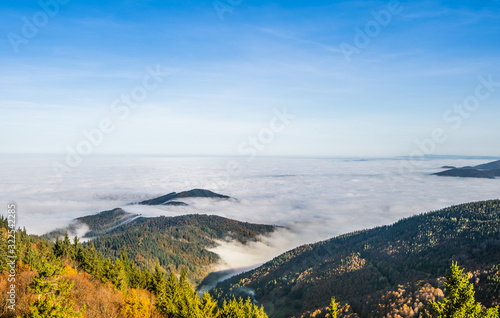 Cloud sea above mountains in beautiful weather; shot in November 2019 in Freiburg, Germany