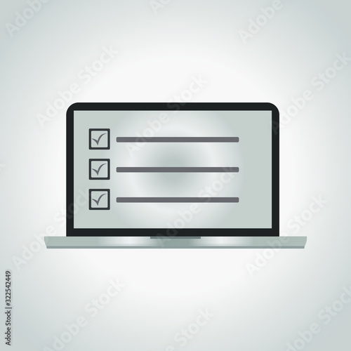 Task list on the screen of a gray laptop. Vector icon.