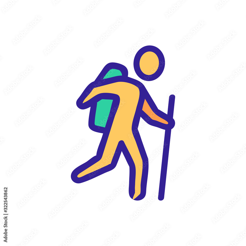 Tourist walking icon vector. Thin line sign. Isolated contour symbol illustration Tourist walking icon vector. Thin line sign. Isolated contour symbol illustration
