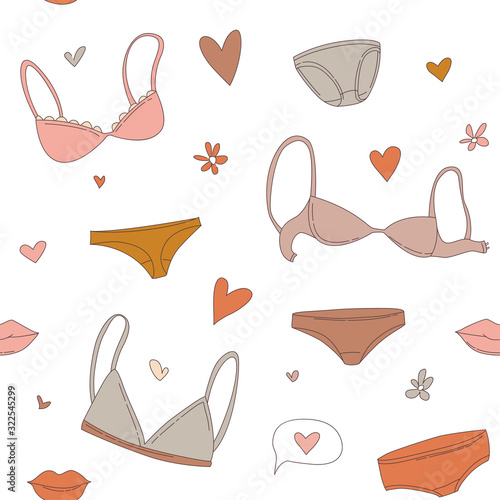 Women's underwear lingerie bras and panties seamless pattern background