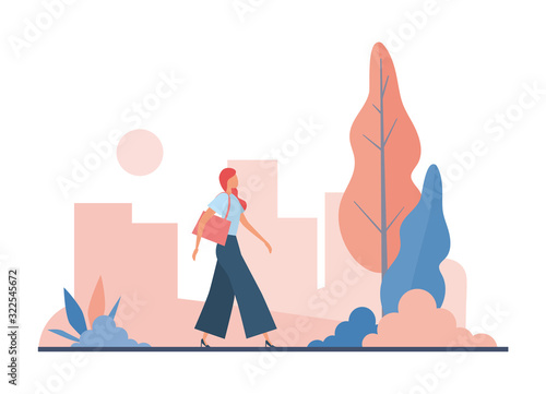 Stylish woman commuting to work. Flat vector illustration