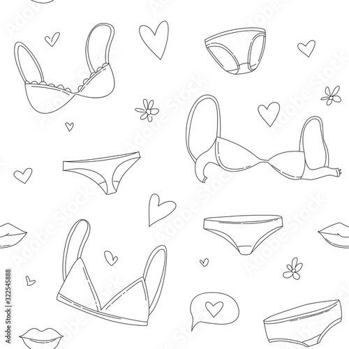 Women's underwear lingerie bras and panties seamless pattern background