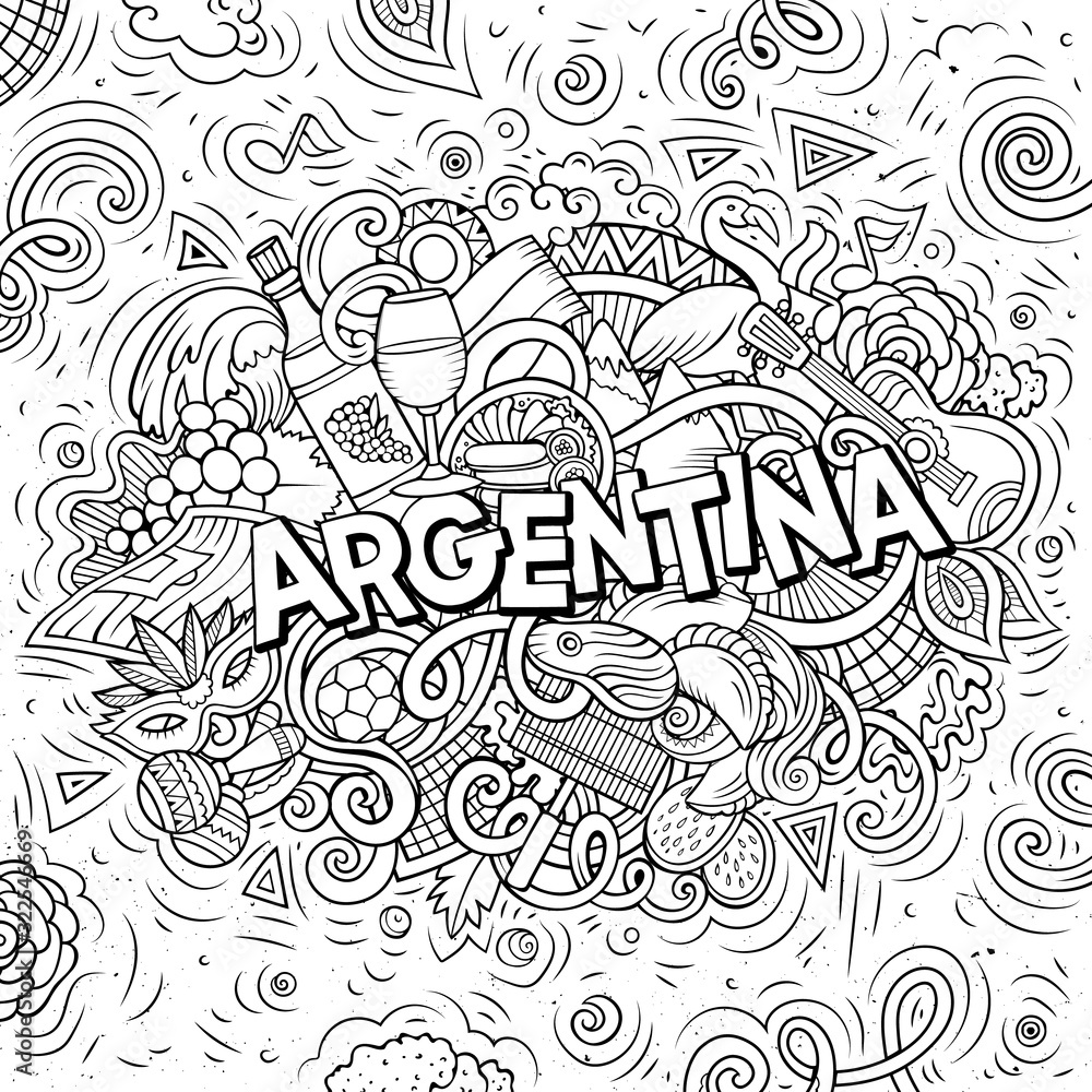 Argentina hand drawn cartoon doodles illustration. Funny design. Argentina hand drawn cartoon doodles illustration. Funny design.