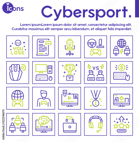 Esport color linear vector icons set.