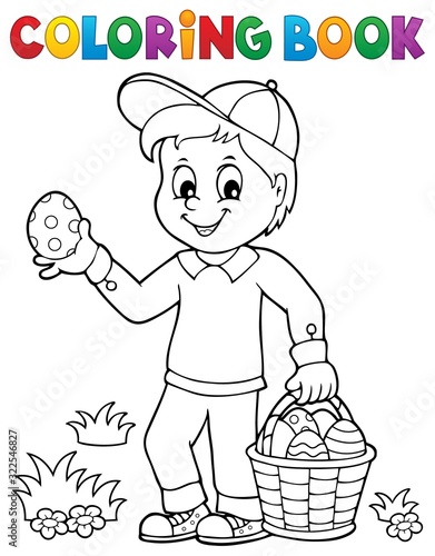 Coloring book boy with Easter eggs 1