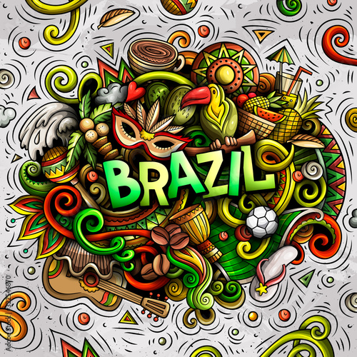 Brazil hand drawn cartoon doodles illustration. Funny design.