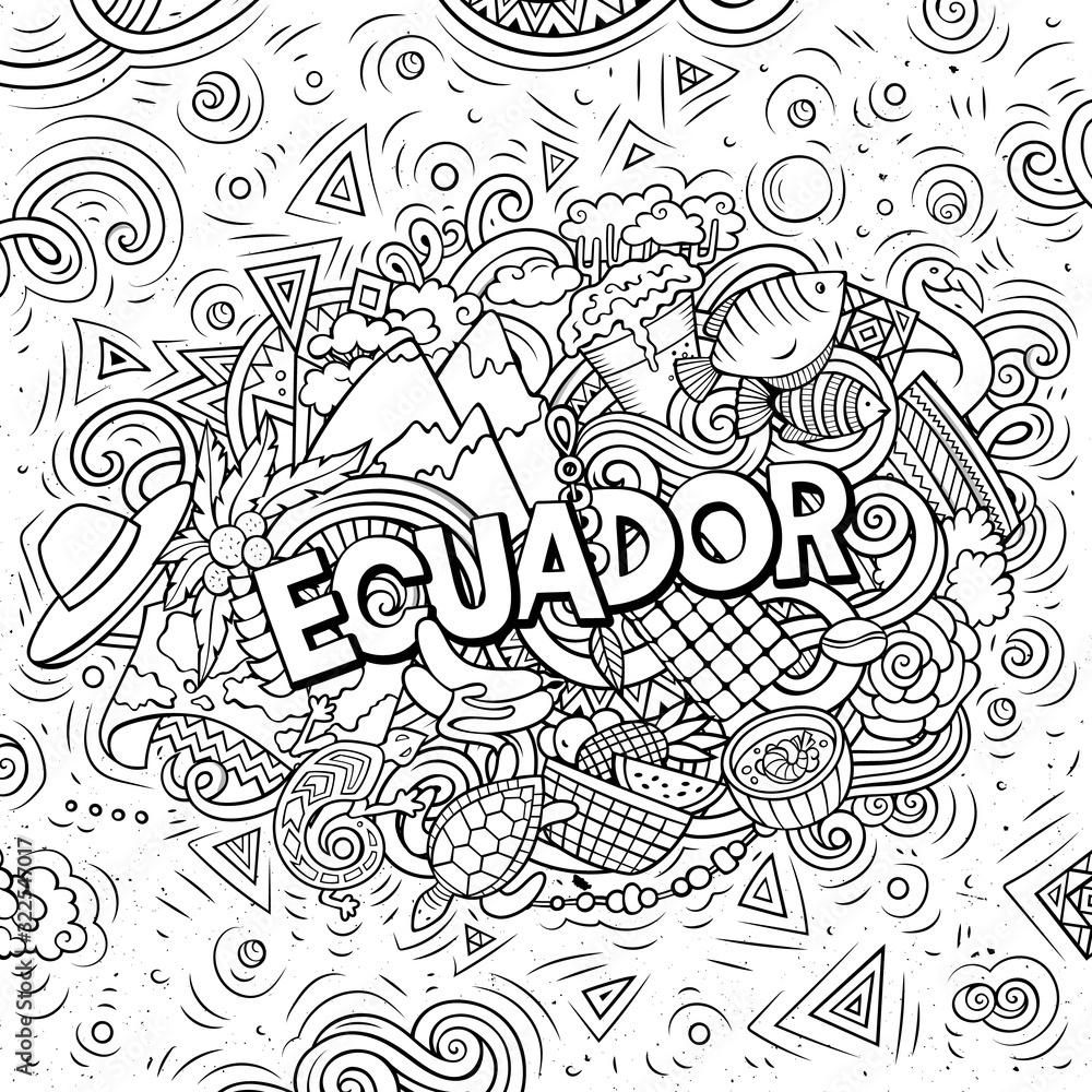 Ecuador hand drawn cartoon doodles illustration. Funny design.