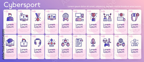 Esport color linear vector icons set.