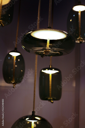 lighting decoration, big design lamps on dark background