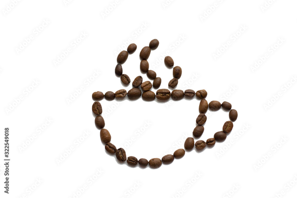 Coffee cup made from coffee beans isolated on white background. Coffee cup made from coffee beans isolated on white background.