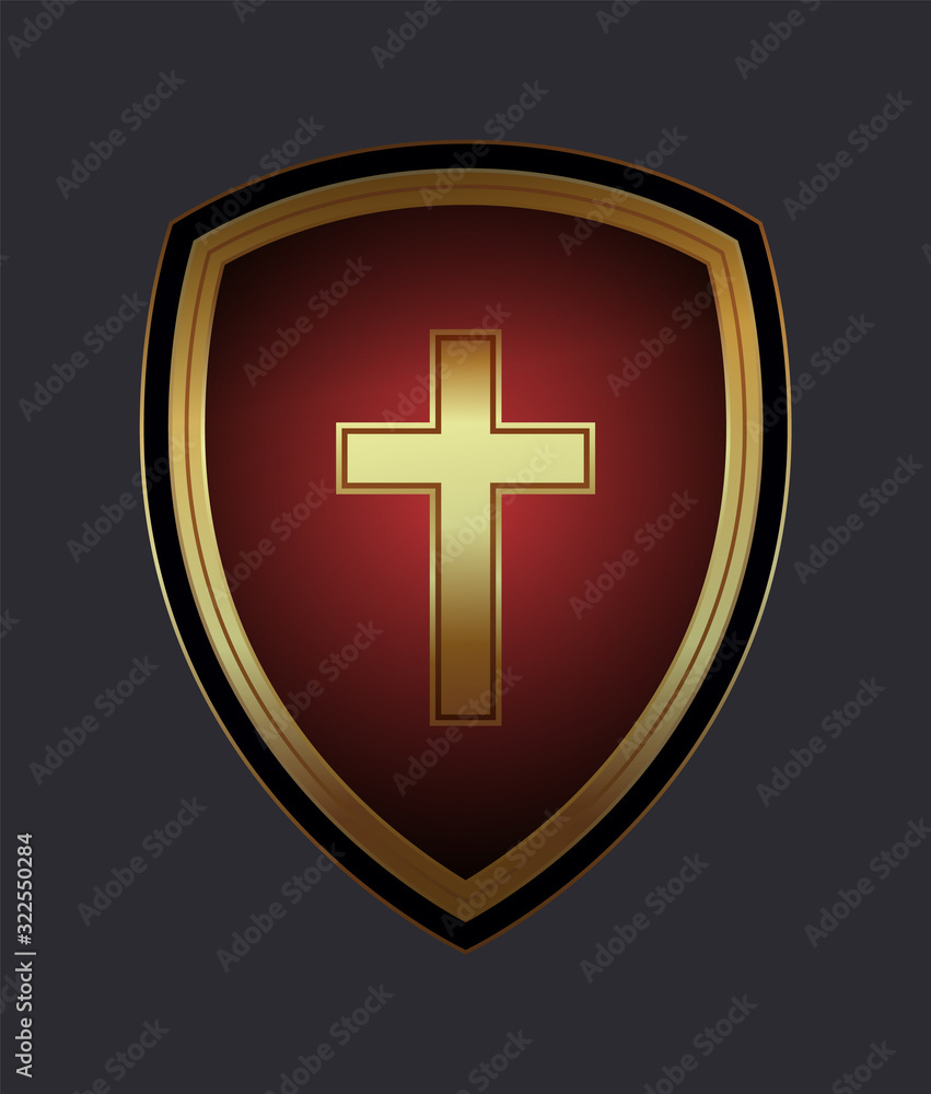 Christian Cross and Shield of Faith. Church Logo. Religious Symbol. Creative Christian Icon Christian Cross and Shield of Faith. Church Logo. Religious Symbol. Creative Christian Icon