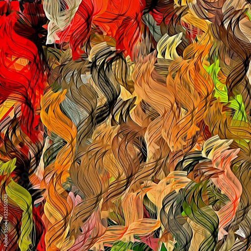 abstract psychedelic background with the texture of applying underpainting. Computer stylization of oil strokes of paint with brushes of different shapes and sizes