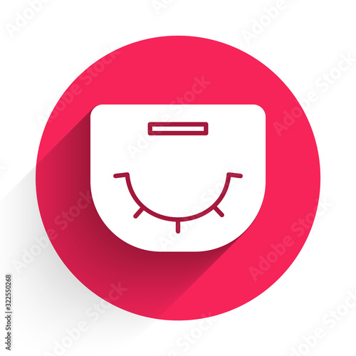 White Poker table icon isolated with long shadow. Red circle button. Vector Illustration