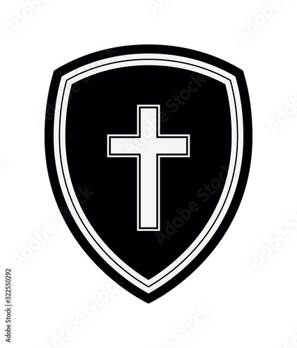 Christian Cross and Shield of Faith. Church Logo. Religious Symbol. Creative Christian Icon