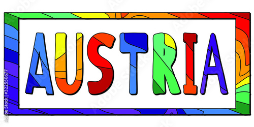 Austria - multicolored funny inscription in frame. Austia is country of Europe. For banners, posters souvenirs and prints on clothing. photo