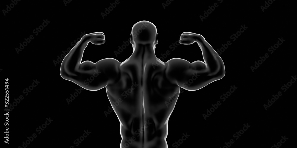 black and white muscular man with his back turned, 3d render black and white muscular man with his back turned, 3d render