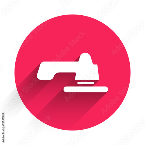 White Water tap icon isolated with long shadow. Red circle button. Vector Illustration