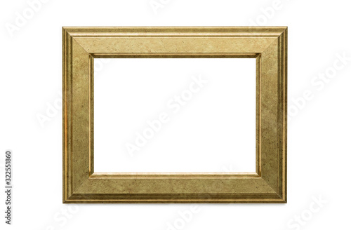 Golden frame on white background. Empty frame.