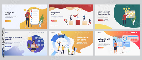 Successful management set. Manager working with task list, presenting chart. Flat vector illustrations. Business, teamwork, success concept for banner, website design or landing web page