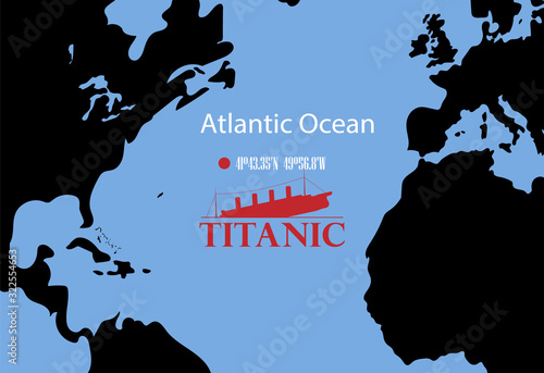 vector map of the place where the wreckage of the Titanic rests