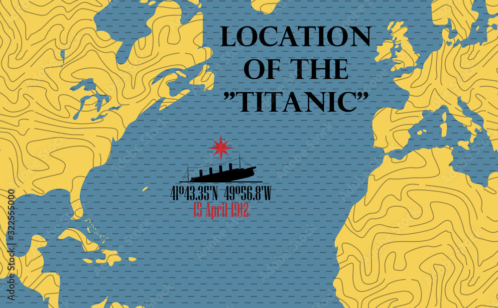 Schematic vector map of the place where the Titanic sank เวกเตอร์สต็อก