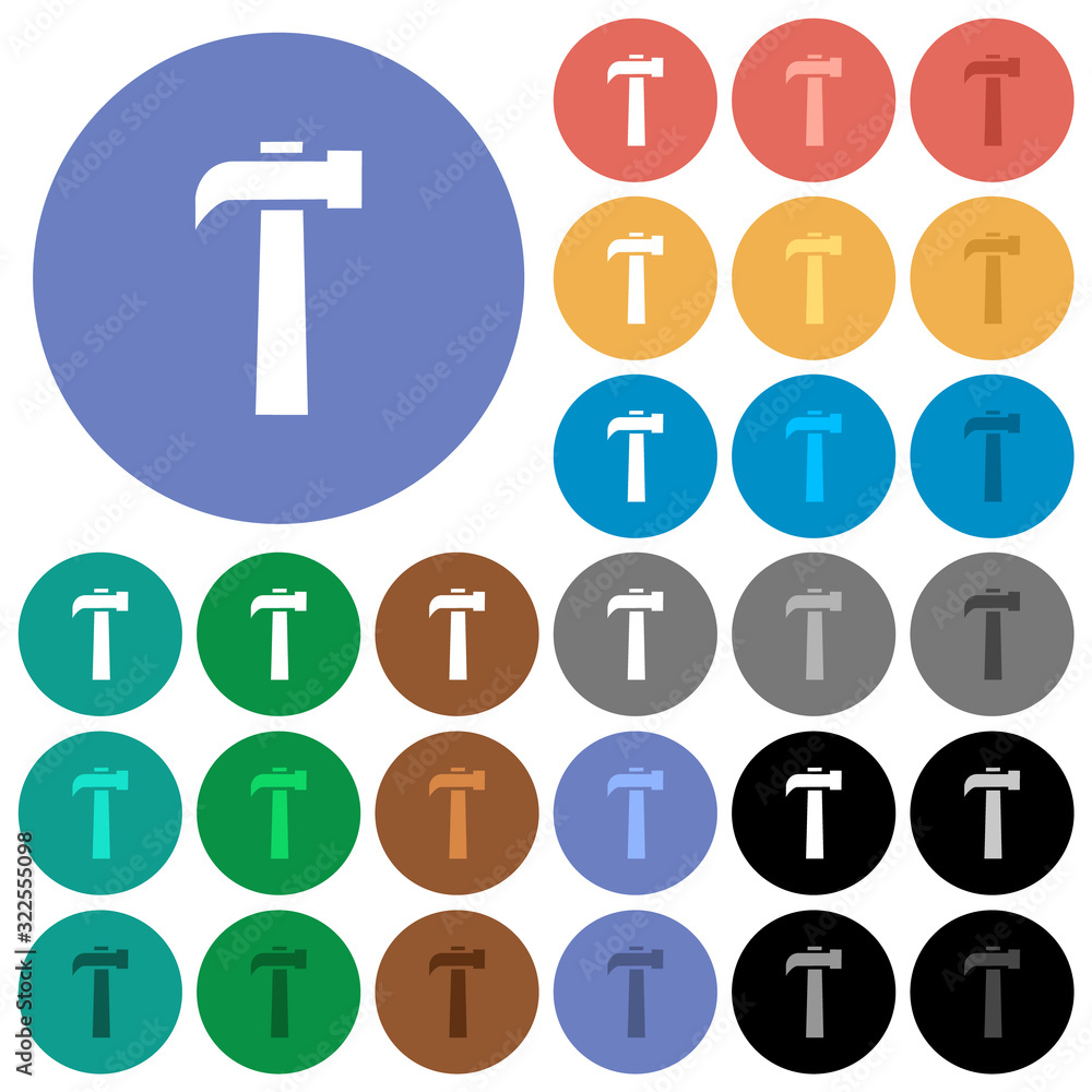 Old hammer round flat multi colored icons Old hammer round flat multi colored icons