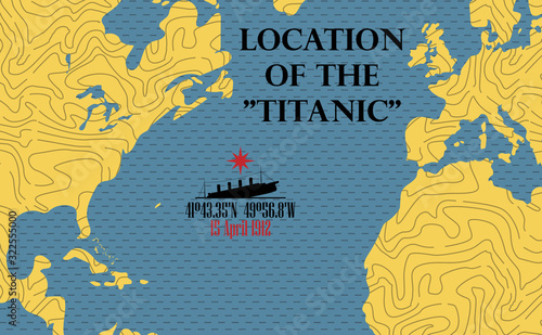 Schematic vector map of the place where the Titanic sank