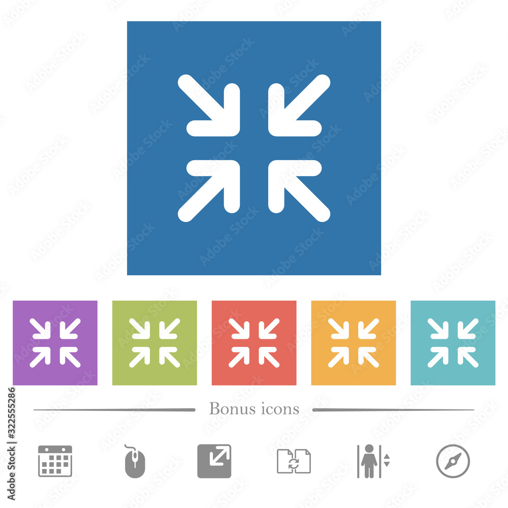 Fototapeta premium Minimize arrows flat white icons in square backgrounds