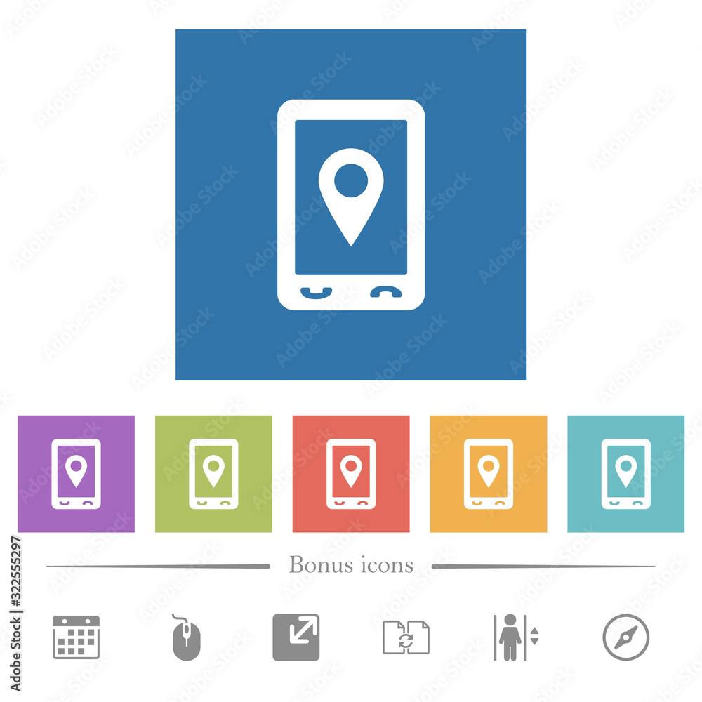 Mobile navigation flat white icons in square backgrounds Mobile navigation flat white icons in square backgrounds