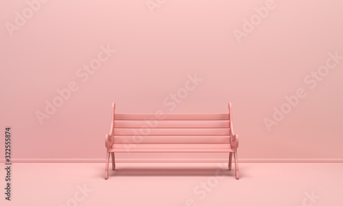 park bench in monochrome pink room